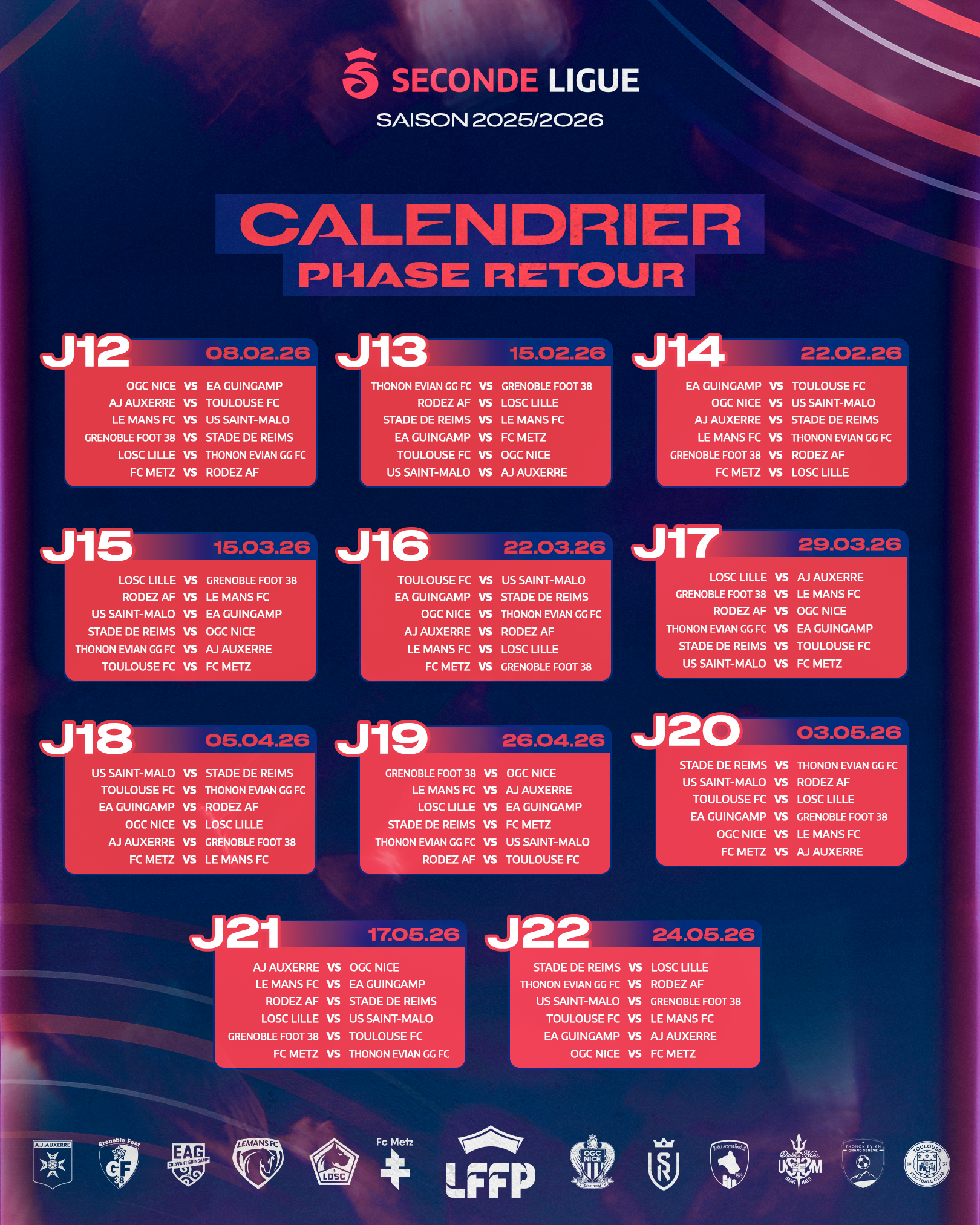 Seconde Ligue_Calendrier_Matchs Retours